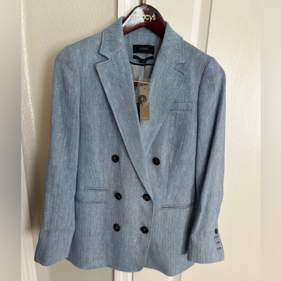 J.Crew Bristol Blazer Blue Italian Cotton-Linen Herringbone 00 - Picture 9 of 16